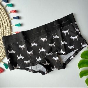 Victoria's Secret PINK Logo Boyshort Panty Black PINK Dog Logo Medium NEW